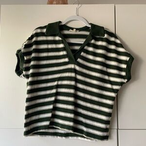 Madewell Knit Polo in Green and White Stripes